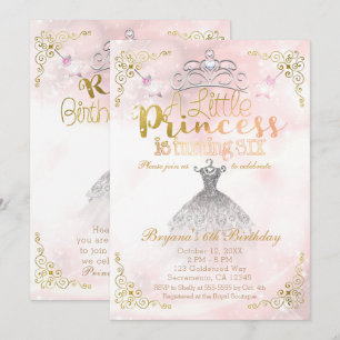 Een Kleine Prinses wordt ZES 6de Verjaardagsfeestj Kaart