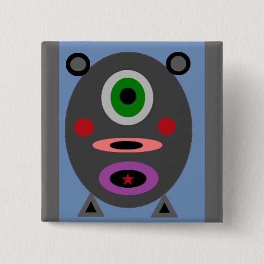 Eén kleine pruik vierkante button 5,1 cm (Voorkant)