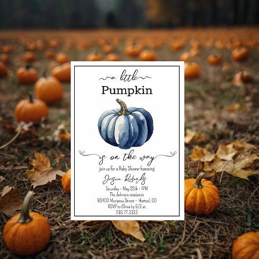 Een kleine Pumpkin Blue Baby shower uitnodiging