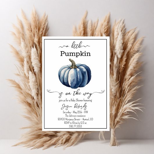 Een kleine Pumpkin Blue Baby shower uitnodiging
