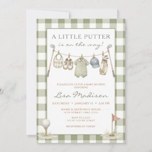 Een kleine putter golf groene baby shower uitnodig kaart