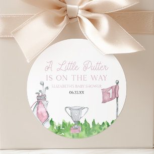 Een Kleine Putter Roze Golf Baby Shower Ronde Sticker