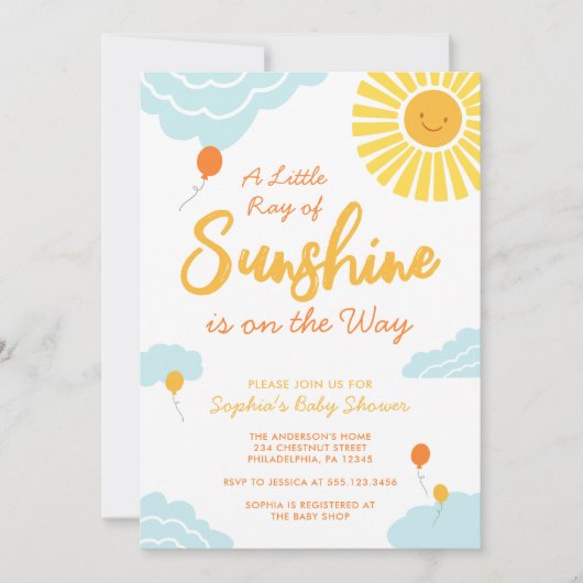 Een kleine Ray Sunshine Baby shower nodigt uit Kaart (Voorkant)