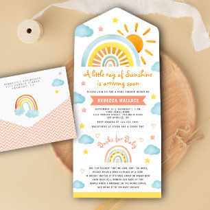 Een kleine Ray Sunshine Boho Rainbow-Baby shower All In One Uitnodiging