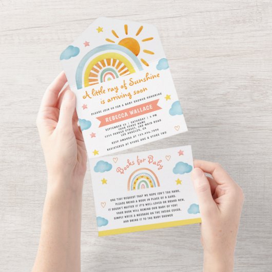 Een kleine Ray Sunshine Boho Rainbow-Baby shower All In One Uitnodiging (Afscheurbaar)