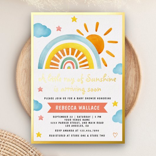 Een kleine Ray Sunshine Boho Rainbow-Baby shower Folie Uitnodiging