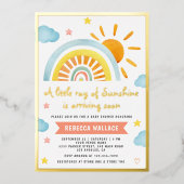 Een kleine Ray Sunshine Boho Rainbow-Baby shower Folie Uitnodiging (Voorkant)