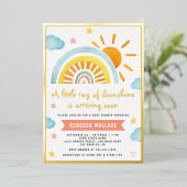 Een kleine Ray Sunshine Boho Rainbow-Baby shower Folie Uitnodiging (Staand Voorkant)
