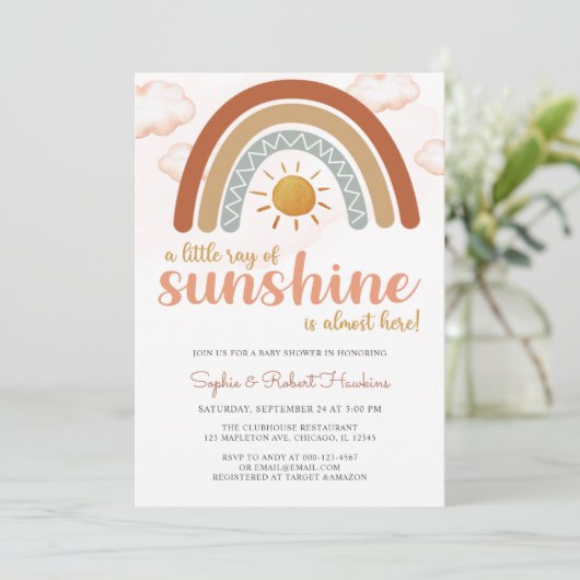  Een kleine Ray Sunshine Boho Rainbow-Baby shower Kaart (Staand voorkant)
