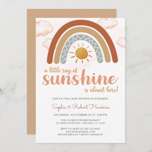  Een kleine Ray Sunshine Boho Rainbow-Baby shower Kaart (Voorkant / Achterkant)