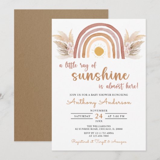 Een kleine Ray Sunshine Boho Rainbow-Baby shower Kaart (Voorkant / Achterkant)
