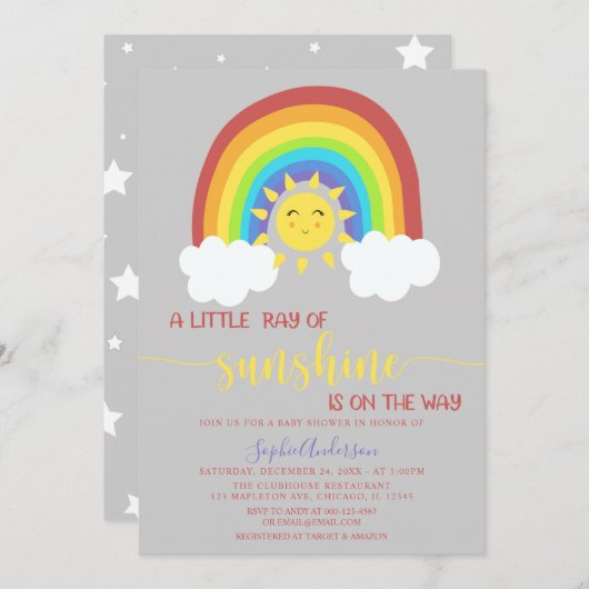 Een kleine Ray van het Baby shower van de zonnereg Kaart (Voorkant / Achterkant)