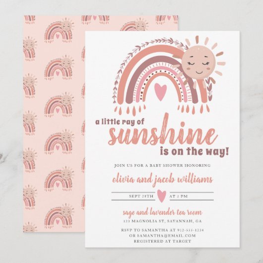 Een kleine Ray van Sunshine Boho Baby shower Kaart (Voorkant / Achterkant)