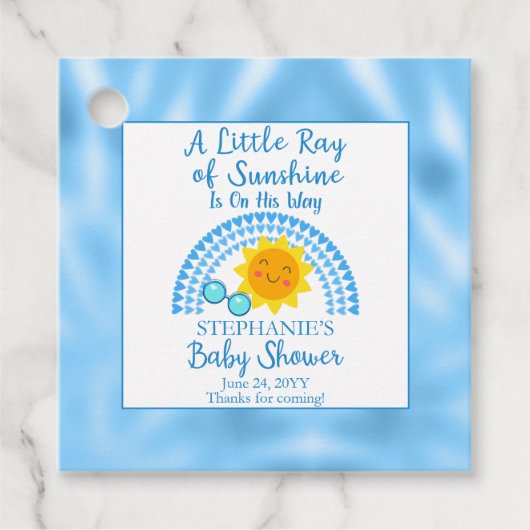 Een kleine Ray van Sunshine Boy Baby shower Bedankjes Labels (Voorkant)