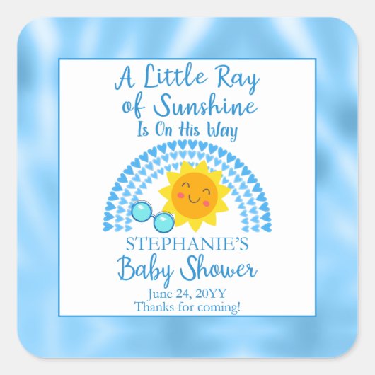 Een kleine Ray van Sunshine Boy Baby shower Vierkante Sticker (Voorkant)