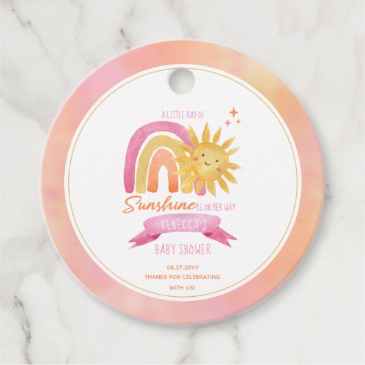 Een kleine Ray van Sunshine Girl Baby shower Bedankjes Labels (Voorkant)