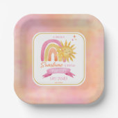 Een kleine Ray van Sunshine Girl Baby shower Papie Papieren Bordje (Voorkant)