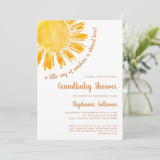 Een kleine Ray van Sunshine Grandbaby Shower Invit Kaart (Staand voorkant)