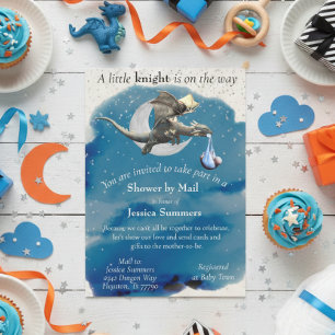 Een Kleine Ridder Draak Baby Shower Per Post Zilve Kaart