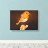 Een kleine Robin vogel op de baars Canvas Afdruk (Insitu (Houten vloer))