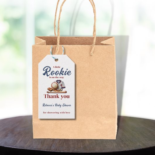 Een kleine Rookie Sport Blue Baseball Baby shower Cadeaulabel