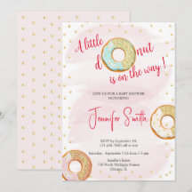 Een kleine roze gouden donut Baby shower uitnodigi