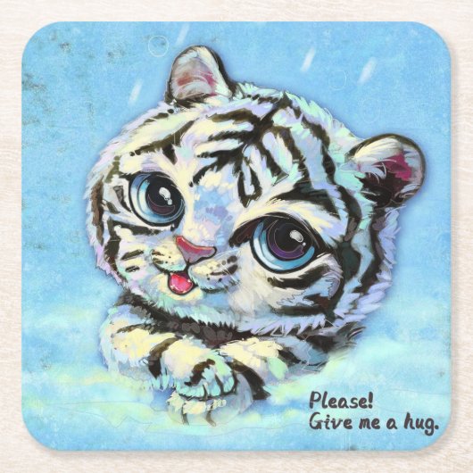 Een kleine schattige tijgerkat, geef me alsjeblief kartonnen onderzetters (Voorkant)