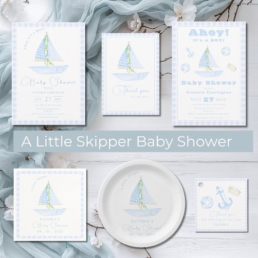Een kleine schipper zeilboot blauw Baby shower Papieren Bordje