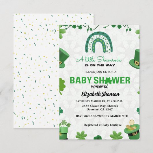 Een kleine shamrock baby shower uitnodiging (Voorkant / Achterkant)