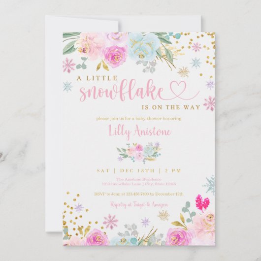 Een kleine sneeuwflake Winter Baby Girl-douche Kaart (Voorkant)