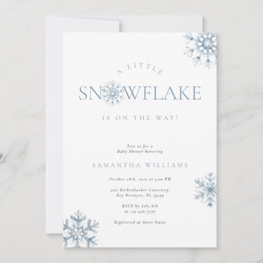 Een kleine sneeuwvlok blauw Baby shower uitnodigin Kaart (Voorkant)
