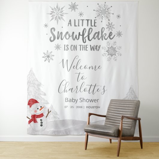 Een kleine sneeuwvlok grijze Baby shower achtergro Wandkleed (In situ)