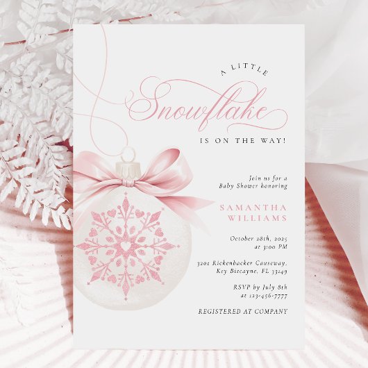 Een kleine sneeuwvlok roze Baby shower uitnodiging