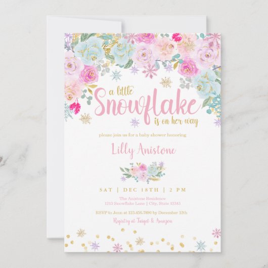 Een kleine Snowflake Baby Girl Shower-uitnodiging Kaart (Voorkant)