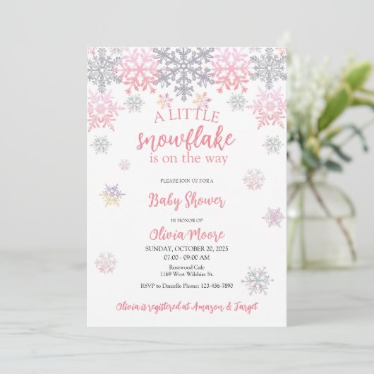 Een kleine Snowflake baby shower uitnodiging (Staand voorkant)