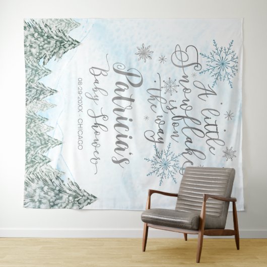 Een kleine Snowflake Blue Baby shower achtergrond Wandkleed (In Situ (horizontaal))