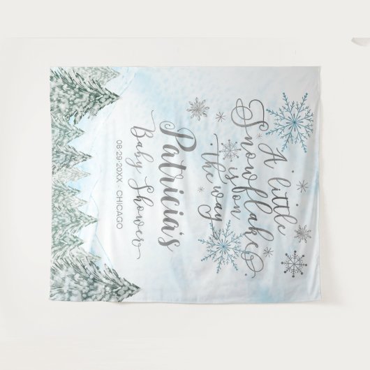 Een kleine Snowflake Blue Baby shower achtergrond Wandkleed (Voorkant (horizontaal))