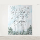 Een kleine Snowflake Blue Baby shower achtergrond Wandkleed (Voorkant)