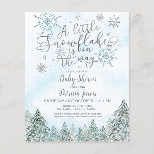 Een kleine Snowflake Blue Baby shower-uitnodiging (Voorkant)