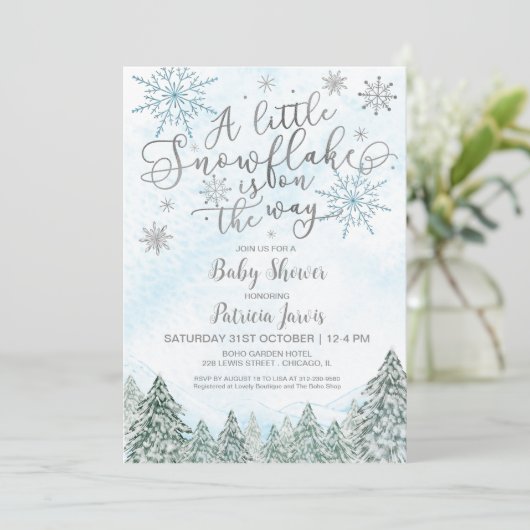 Een kleine Snowflake Blue Baby shower-uitnodiging Kaart (Staand voorkant)