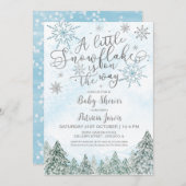 Een kleine Snowflake Blue Baby shower-uitnodiging Kaart (Voorkant / Achterkant)