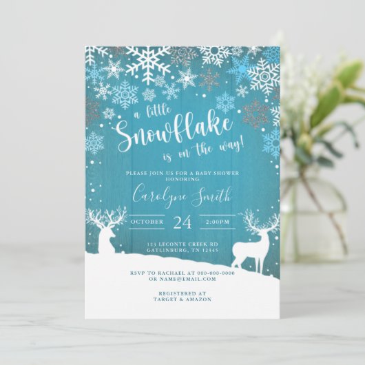 Een kleine Snowflake-kerstuitnodiging voor Baby sh Kaart (Staand voorkant)