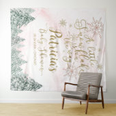 Een kleine Snowflake roze Baby shower achtergrond Wandkleed (In Situ (horizontaal))