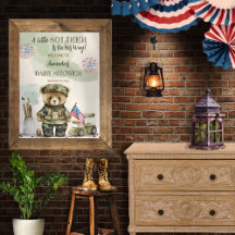 Een kleine soldaat teddybeer babyshower