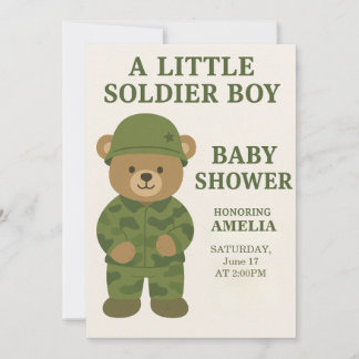 Een kleine soldatenjongen Teddy Bear Baby shower U Kaart