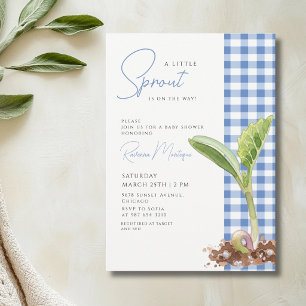 Een Kleine Spruit Plant Blauwe Gingham Baby Shower Kaart