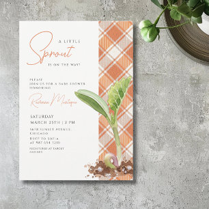Een Kleine Spruit Plant Oranje Gingham Baby Borrel Kaart