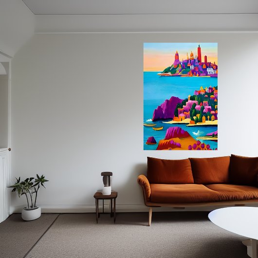 Een kleine stad bij het zee | AI Art Poster