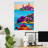 Een kleine stad bij het zee | AI Art Poster (Thuiskantoor)