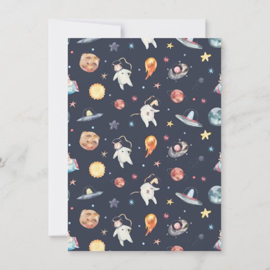 Een kleine stap | Space Animals 1e verjaardagsfees Kaart (Achterkant)
